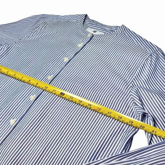 Cargo Crew 100% Cotton Striped Shirt Sz.L Blue White Band Collar Staple Preppy - Picture 6 of 11